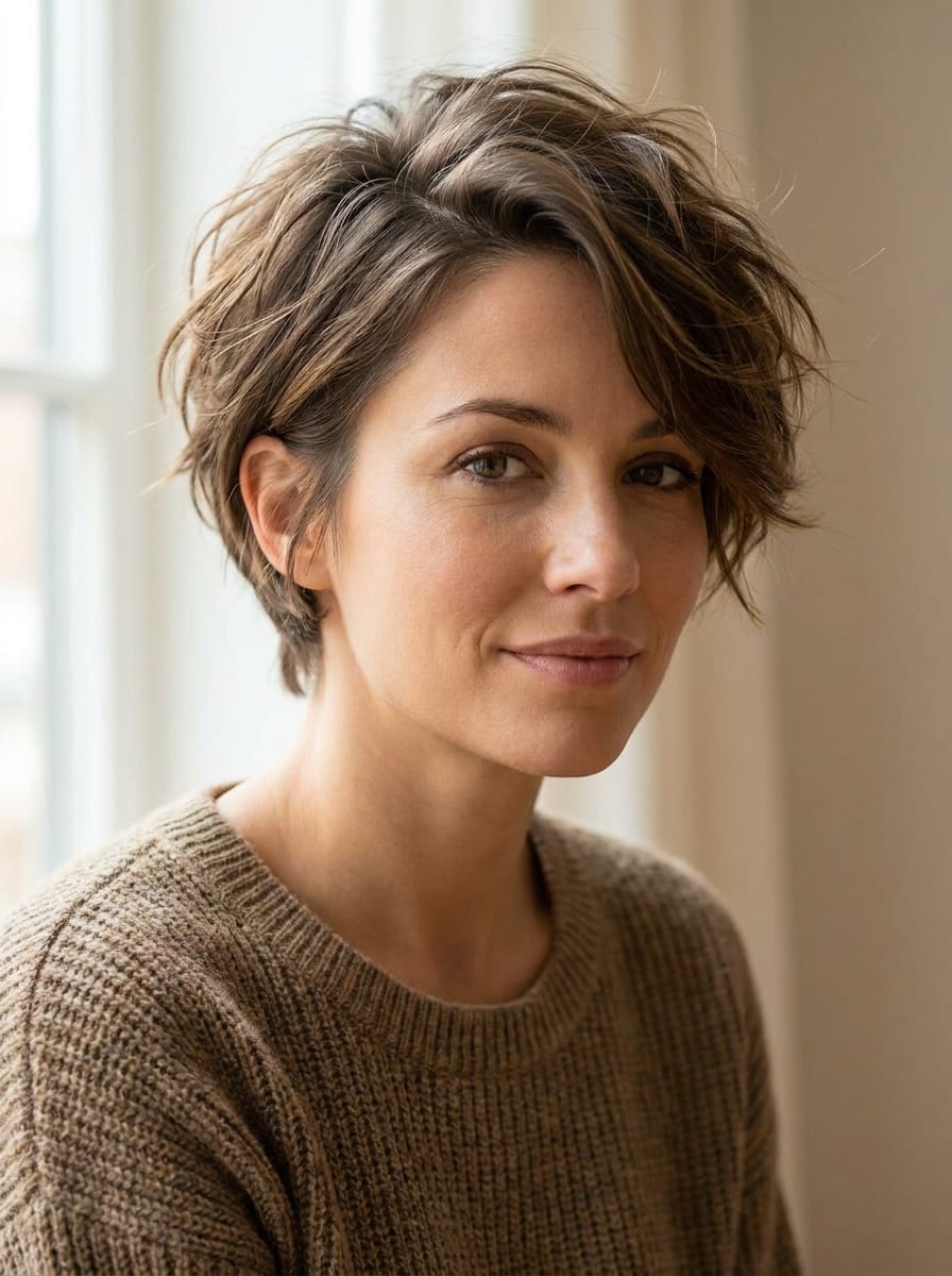 Undone Pixie mit Seitenscheitel - chaotische Kurzhaarfrisur